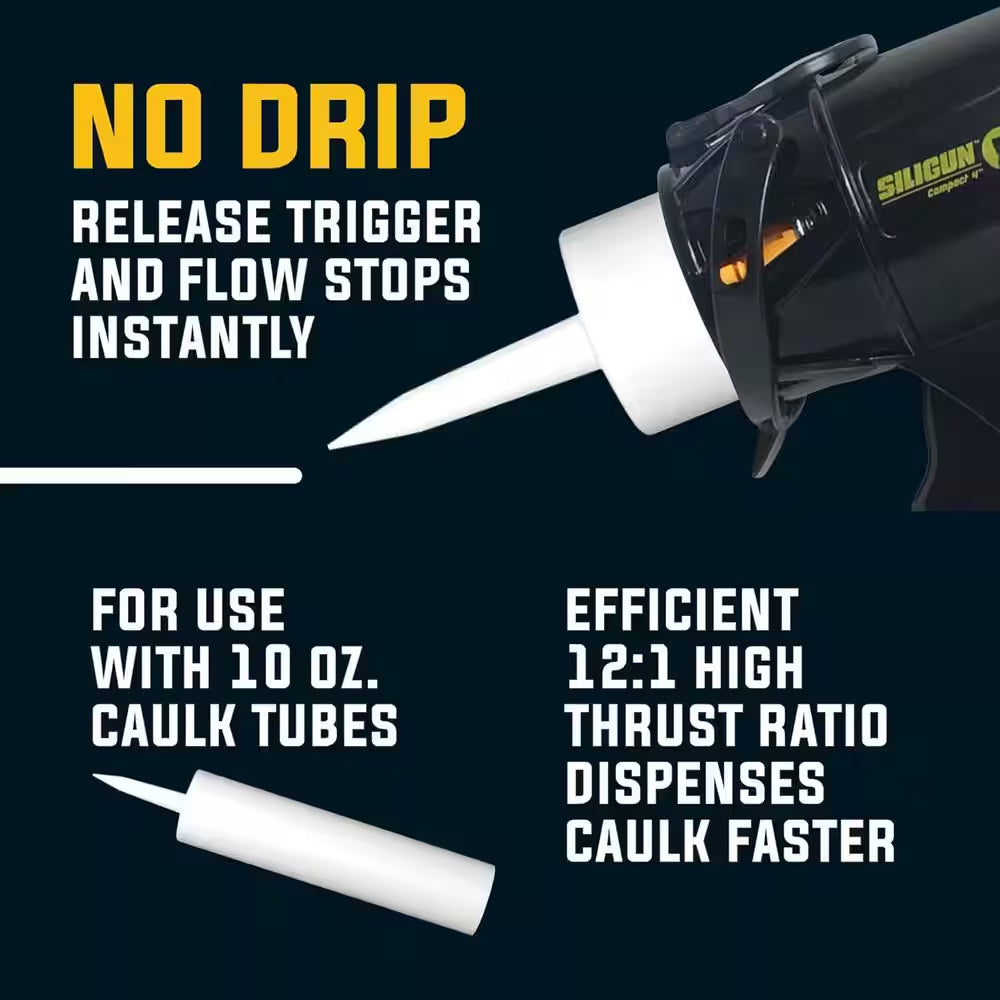 4 In. Super Compact Heavy-Duty Drip-Free Caulk Gun for 10 Oz Tubes - (Tool Only)