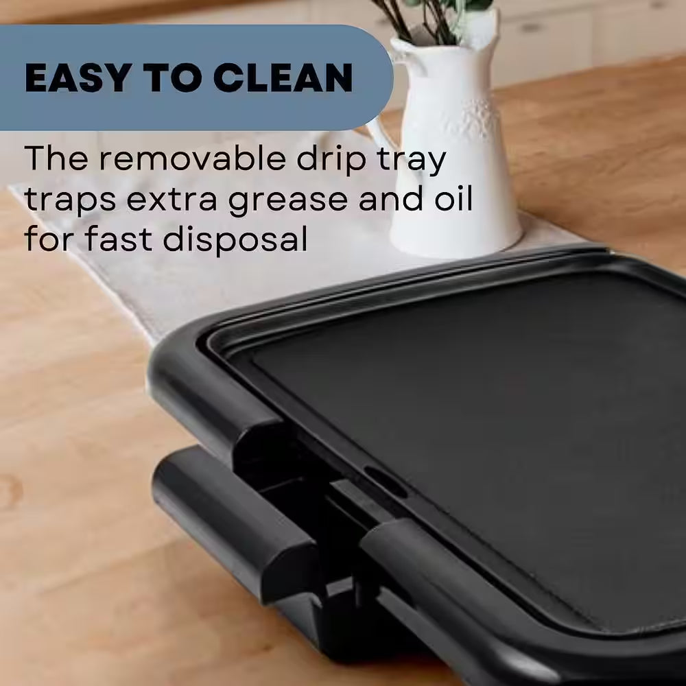 Non-Stick Plate Electric Griddle, Temperature Probe and Control Knob, Indicator Light and Drip Tray