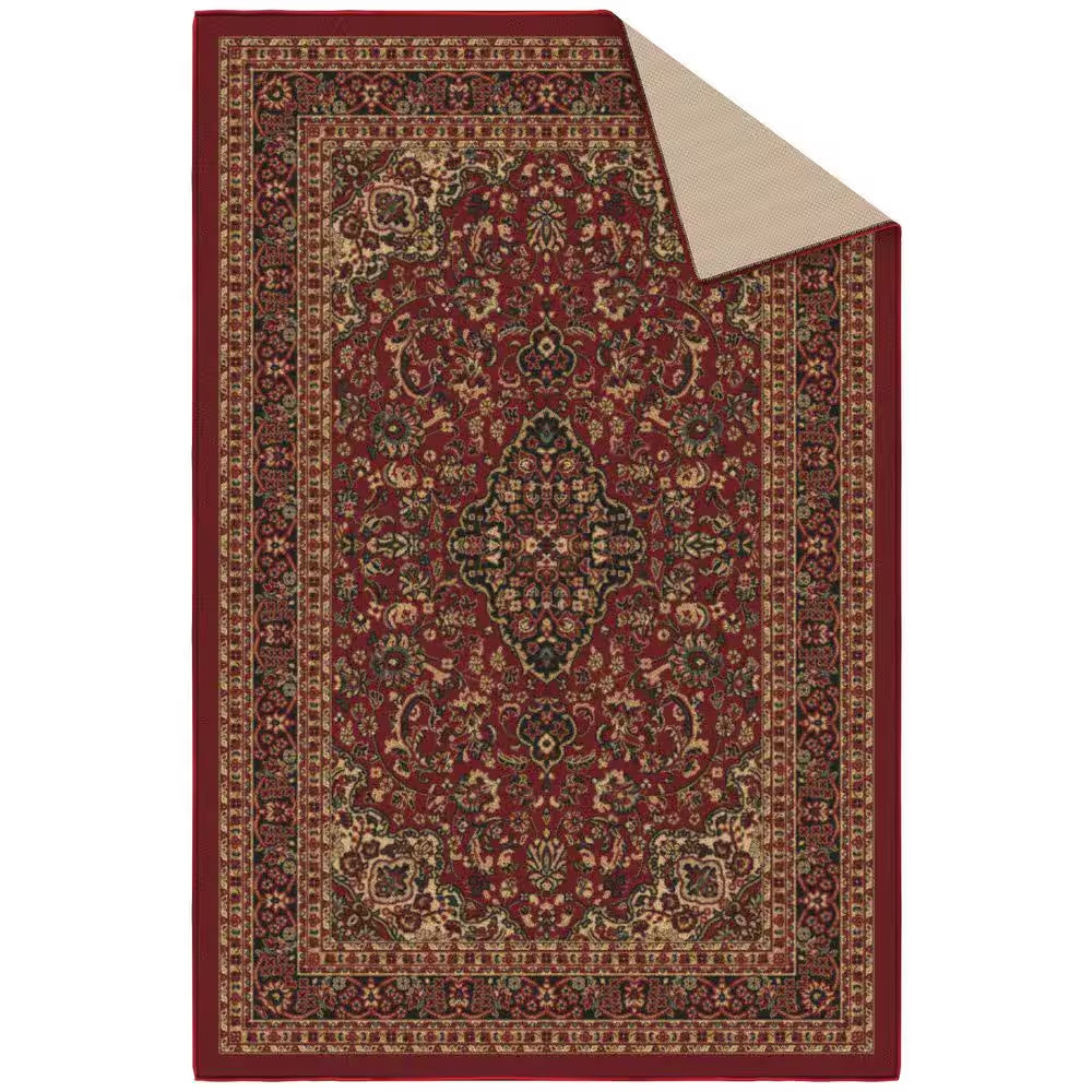 Ottohome Collection Non-Slip Rubberback Medallion Oriental Design 3X5 Indoor Area Rug, 3 Ft. 3 In. X 5 Ft., Dark Red