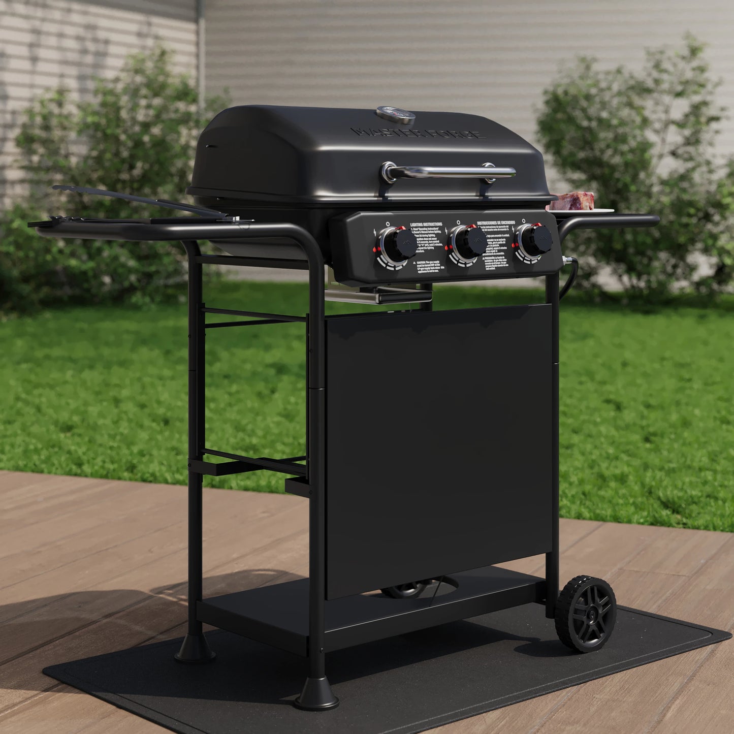 Large 550-Sq.In Black 3 -Burner Liquid Propane Gas Grill