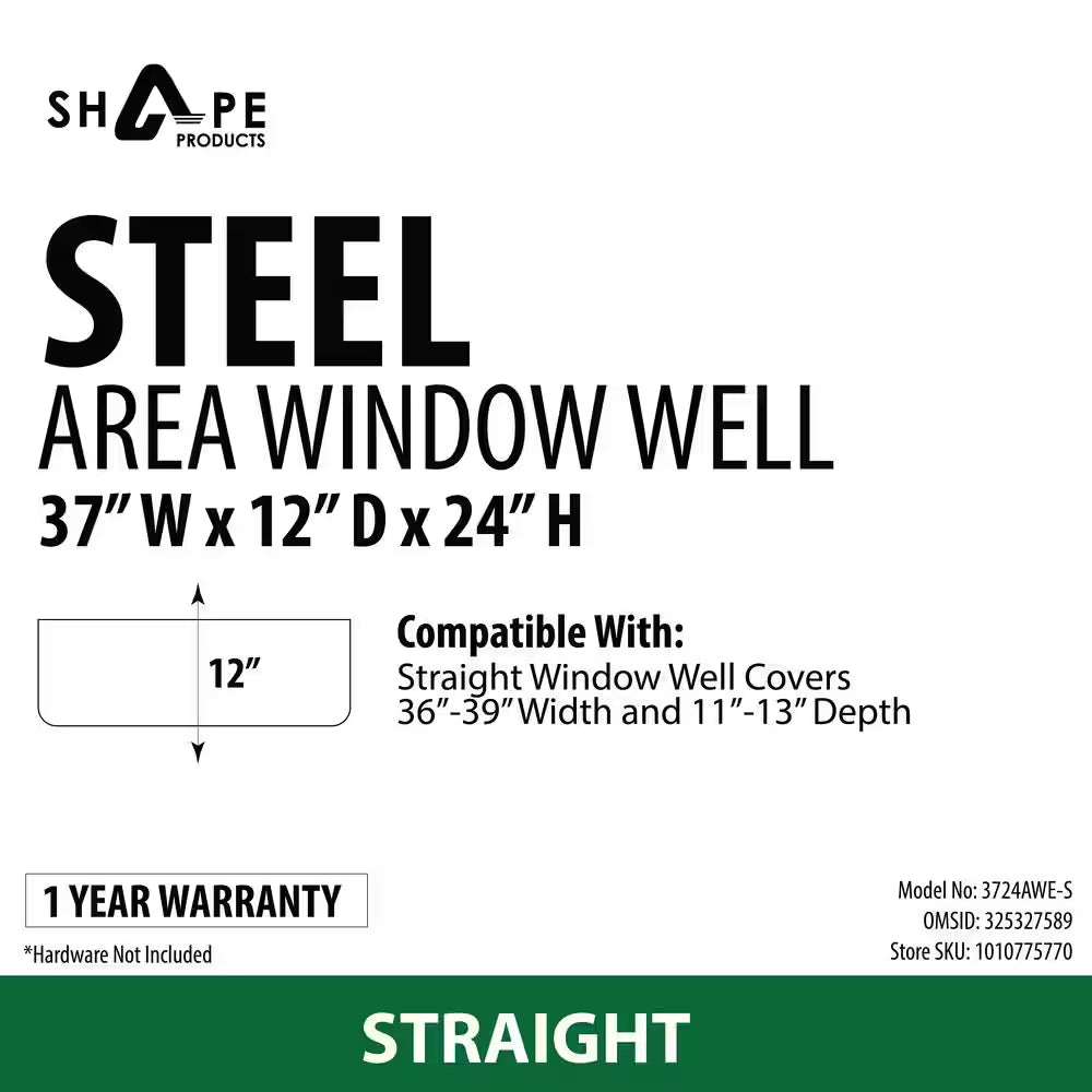 37 In. X 12 In. X 24 In. Steel Straight Area Window Well