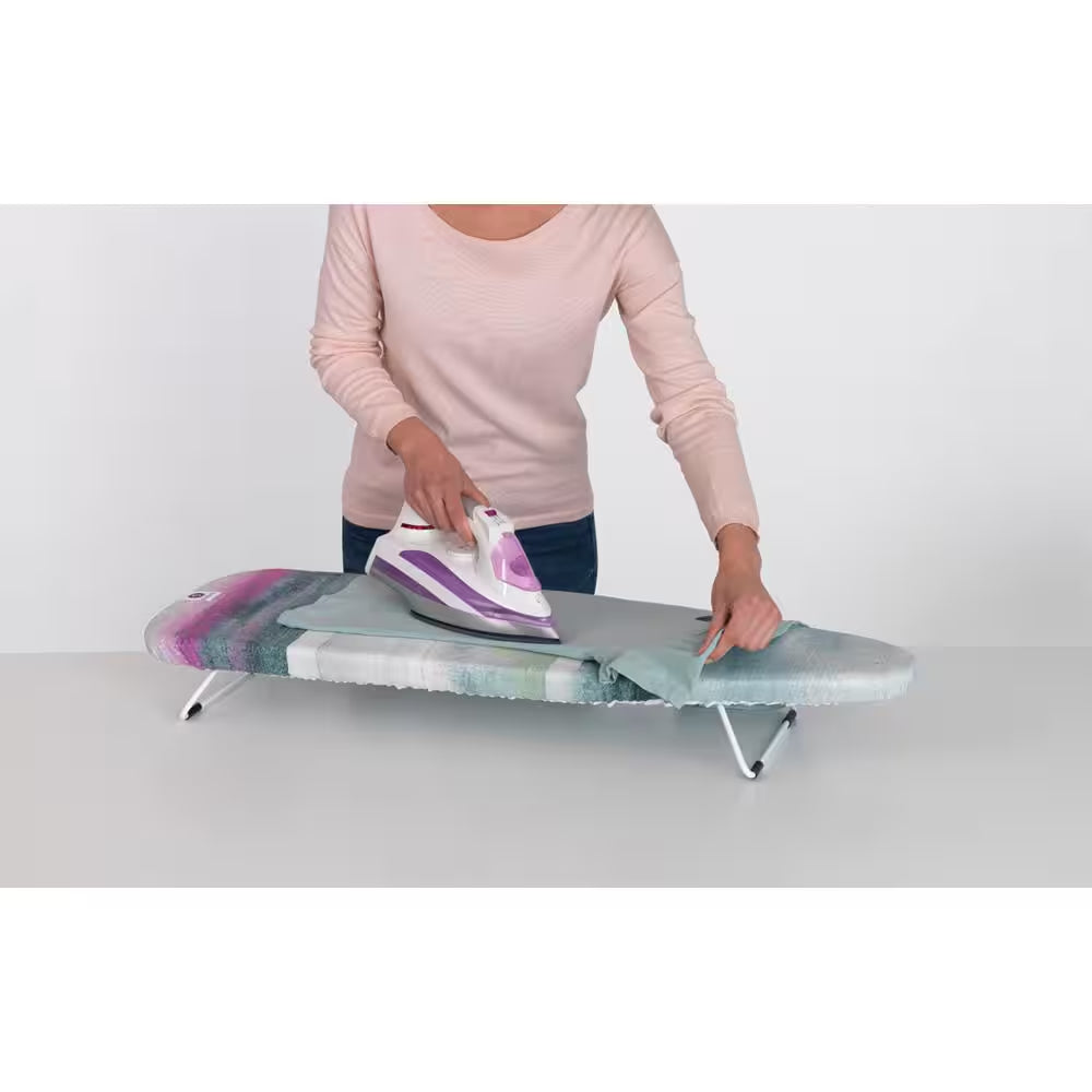 Tabletop Ironing Board S 37 X 12 in with Collapsable Legs and Storage Hook, with Morning Breeze Cover and White Frame