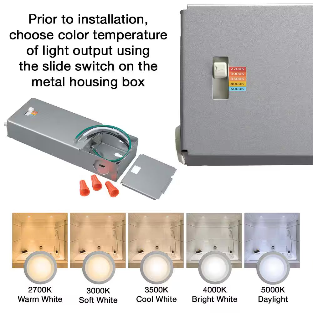 3 In. Canless Integrated LED Recessed Light Trim 550 Lumens Adjustable CCT Kitchen Bathroom Remodel Wet Rated Dimmable