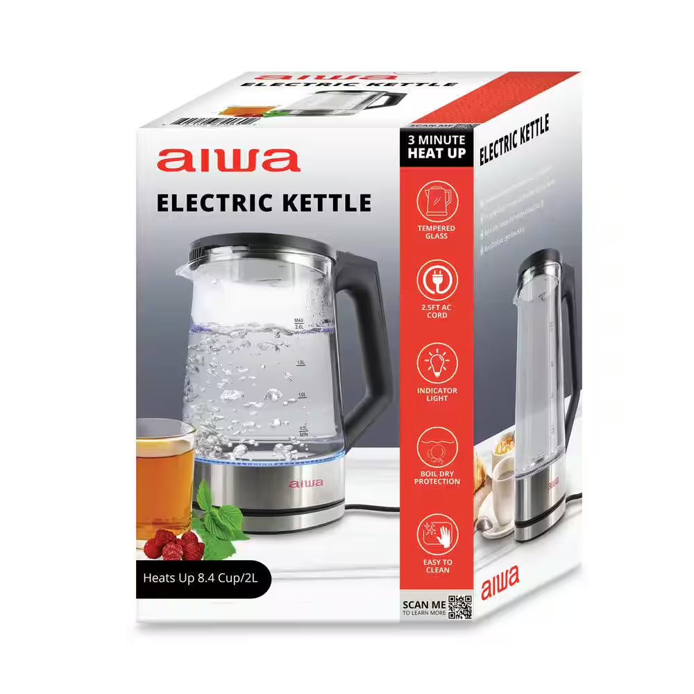 Electric Black Tea Kettle 8.4 Cups with Blue Indicator Lights