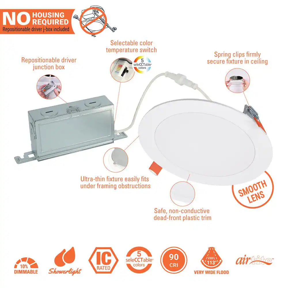 HLBSL 6 In. Can Less Integrated LED, 900 Lumens, 5CCT, White (4-Pack)