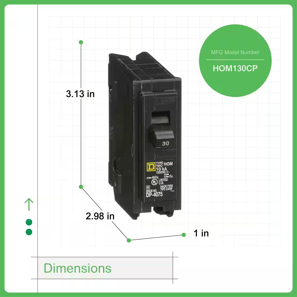 Homeline 30 Amp Single-Pole Circuit Breaker(Hom130Cp)