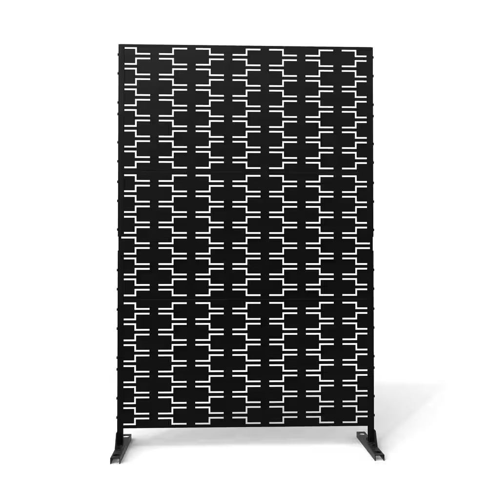 76 In. Galvanized Steel Garden Fence Outdoor Privacy Screen Garden Screen Panels in Black