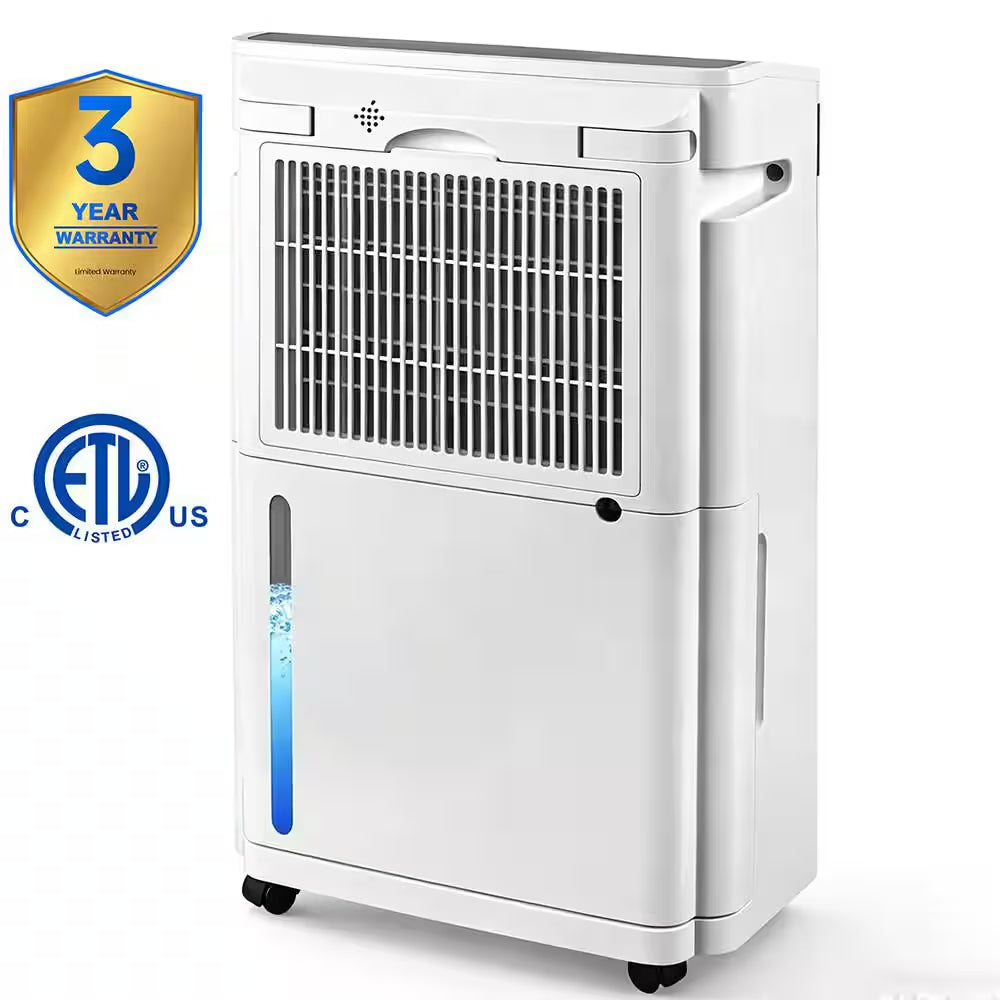 70 Pt. 5,500 Sq. Ft. Portable Dehumidifier for Basement with Bucket, Drain Hose, Auto Shutoff, Washable Filter (White)