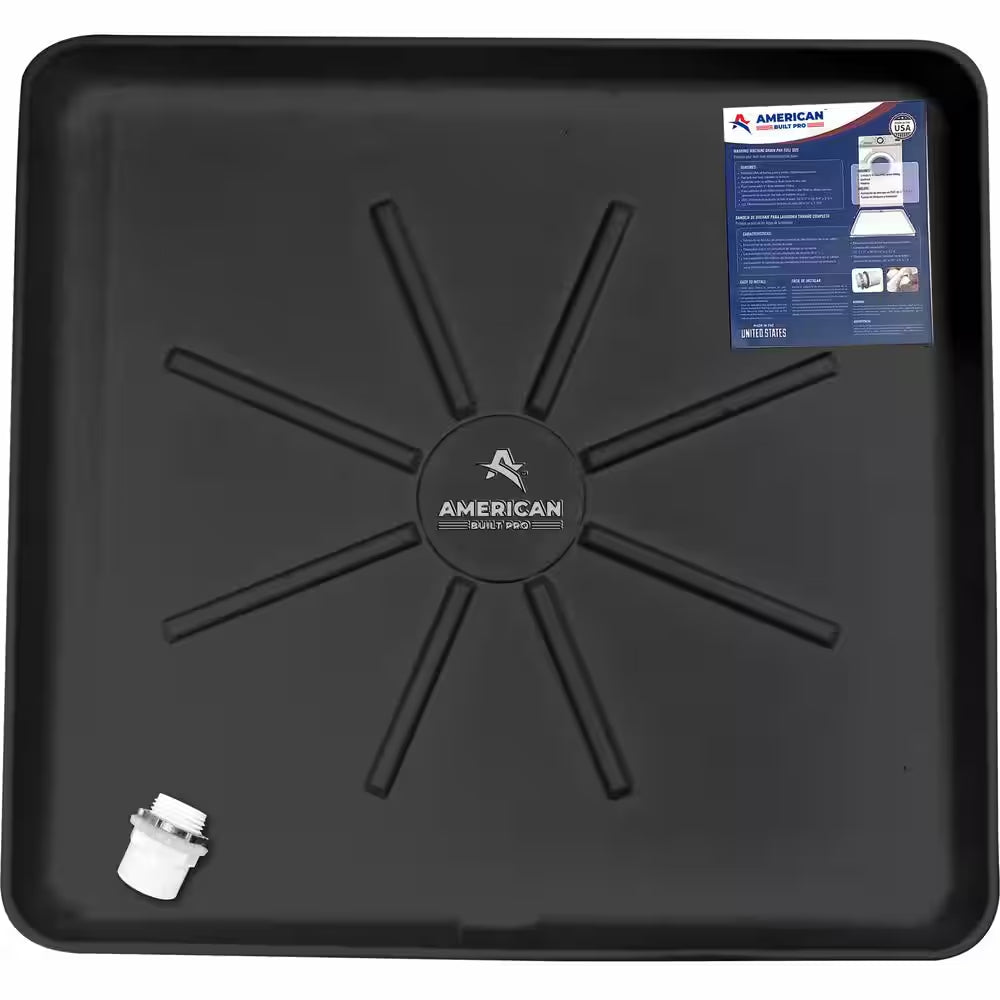 30 In. X 28 In. Plastic Washing Machine Drain Pan with Drainhose Adapter in Black