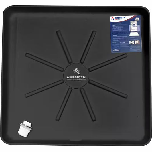 30 In. X 28 In. Plastic Washing Machine Drain Pan with Drainhose Adapter in Black