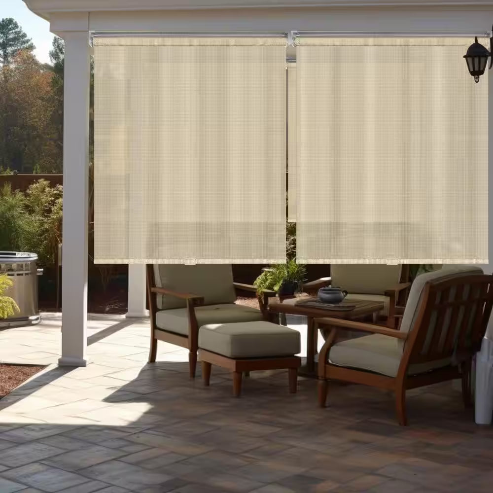 Natural Cordless UV Blocking Fade Resistant Polypropylene Outdoor Roller Shade 48 In. W X 66 In. L