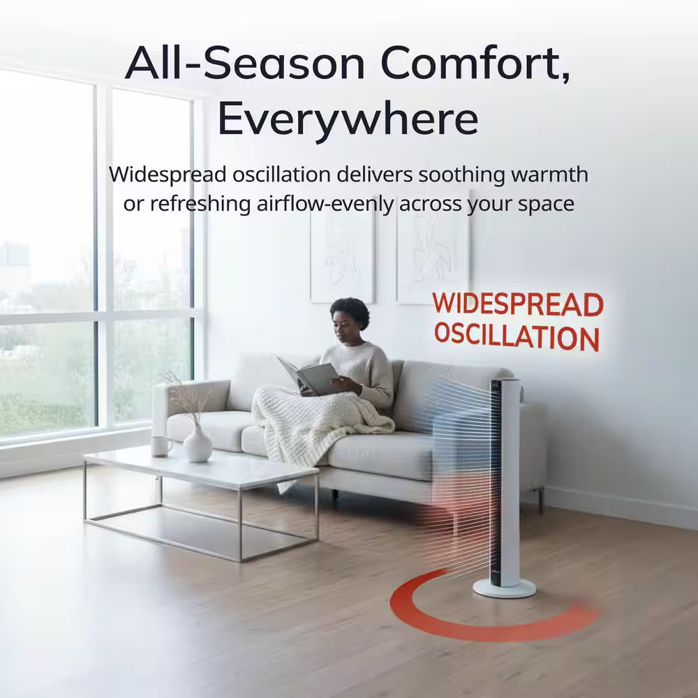 All Season 1500-Watt Electric Oscillating Space Heater and Fan Combo Tower with Remote Control