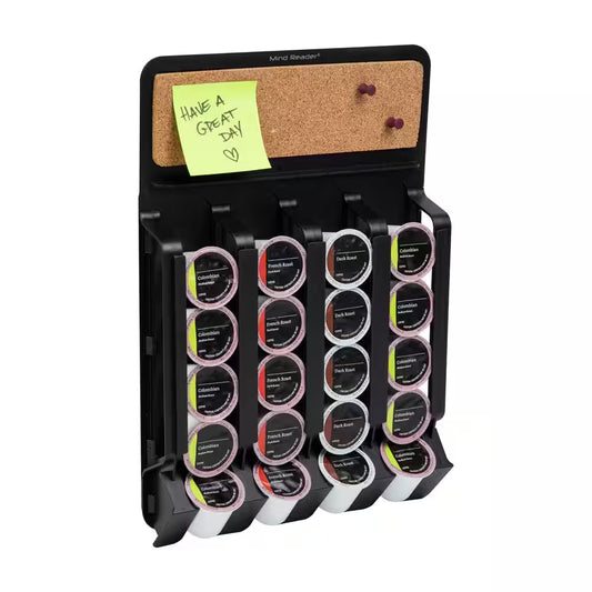 Wall Mount Single Serve Pod Organizer 20 Pod Capacity Magnetic or Adhesive, Black