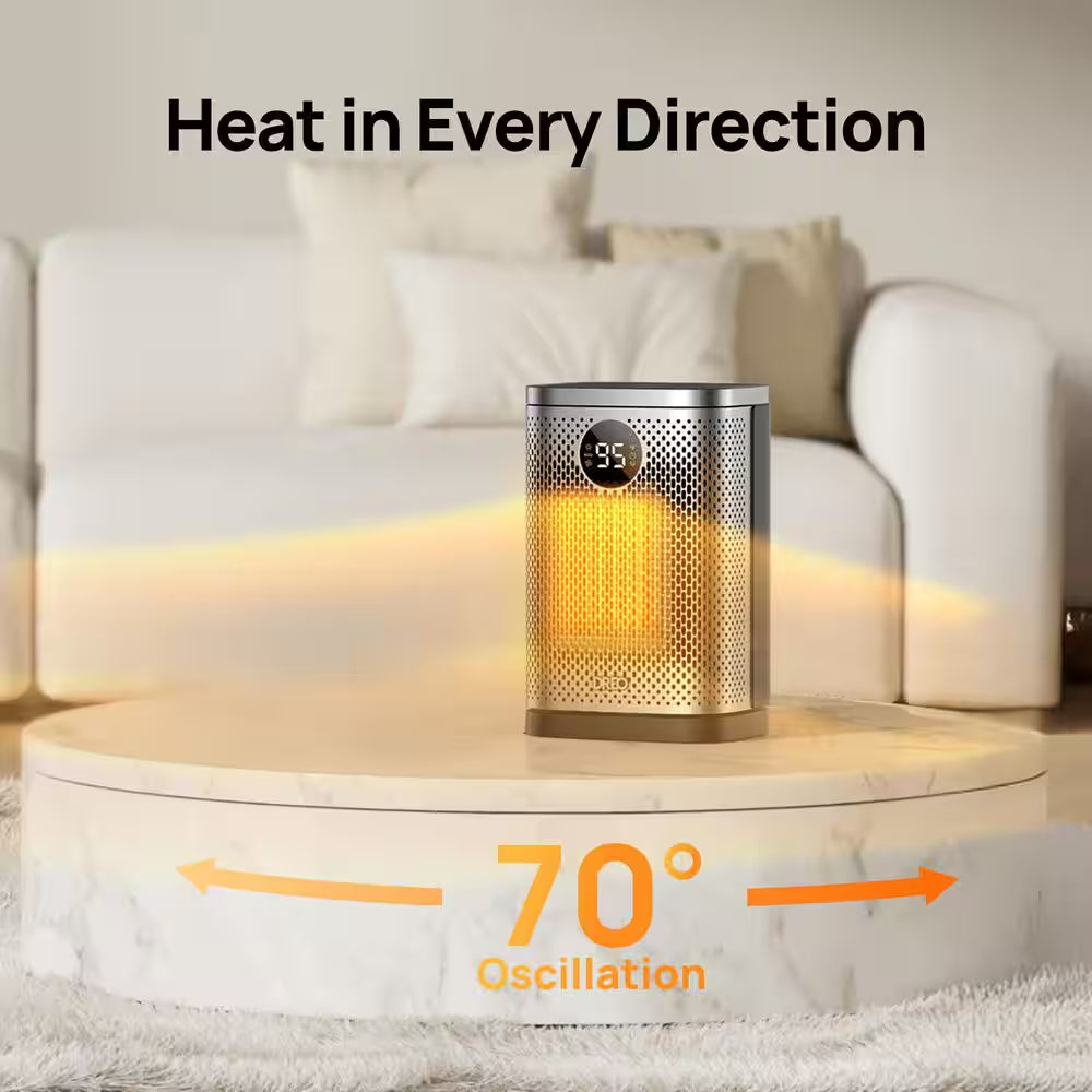 1500W 10 In. Compact Ceramic Convection Electric Space Heater W/Remote 70° Osc 3-Heat Levels in Silver