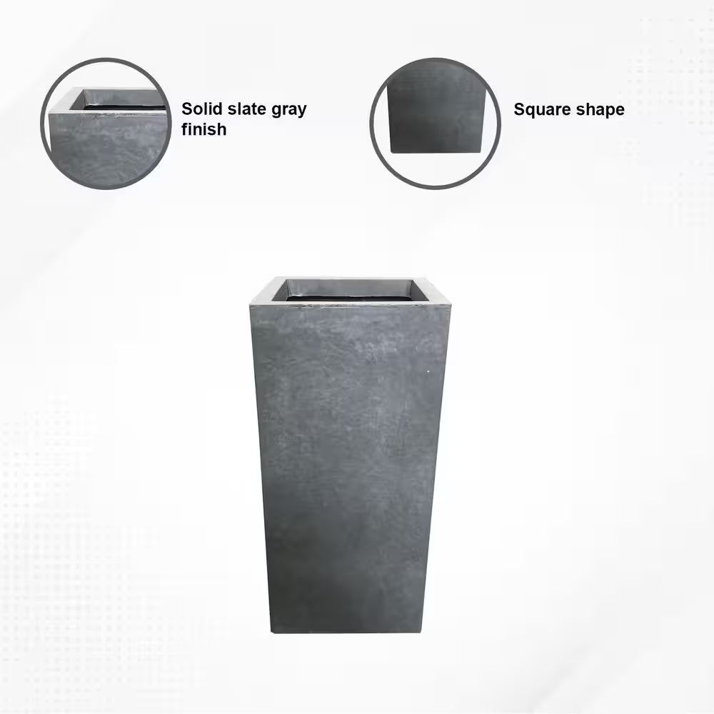 24 In. Tall Slate Gray Lightweight Concrete Rectangle Modern Outdoor Planter