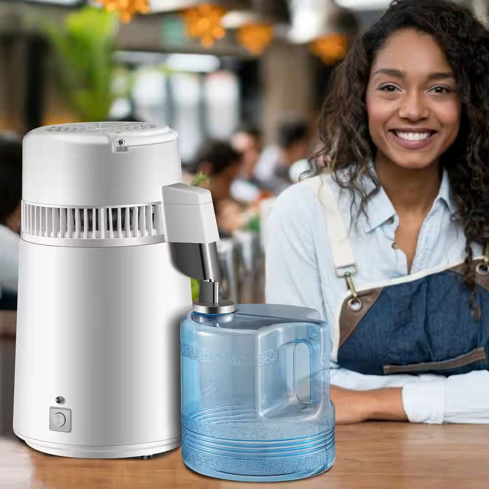 Pure Water Distiller 750W Fully Upgraded with Handle 1.1 Gal. /4L BPA Free Container Perfect for Home Use White