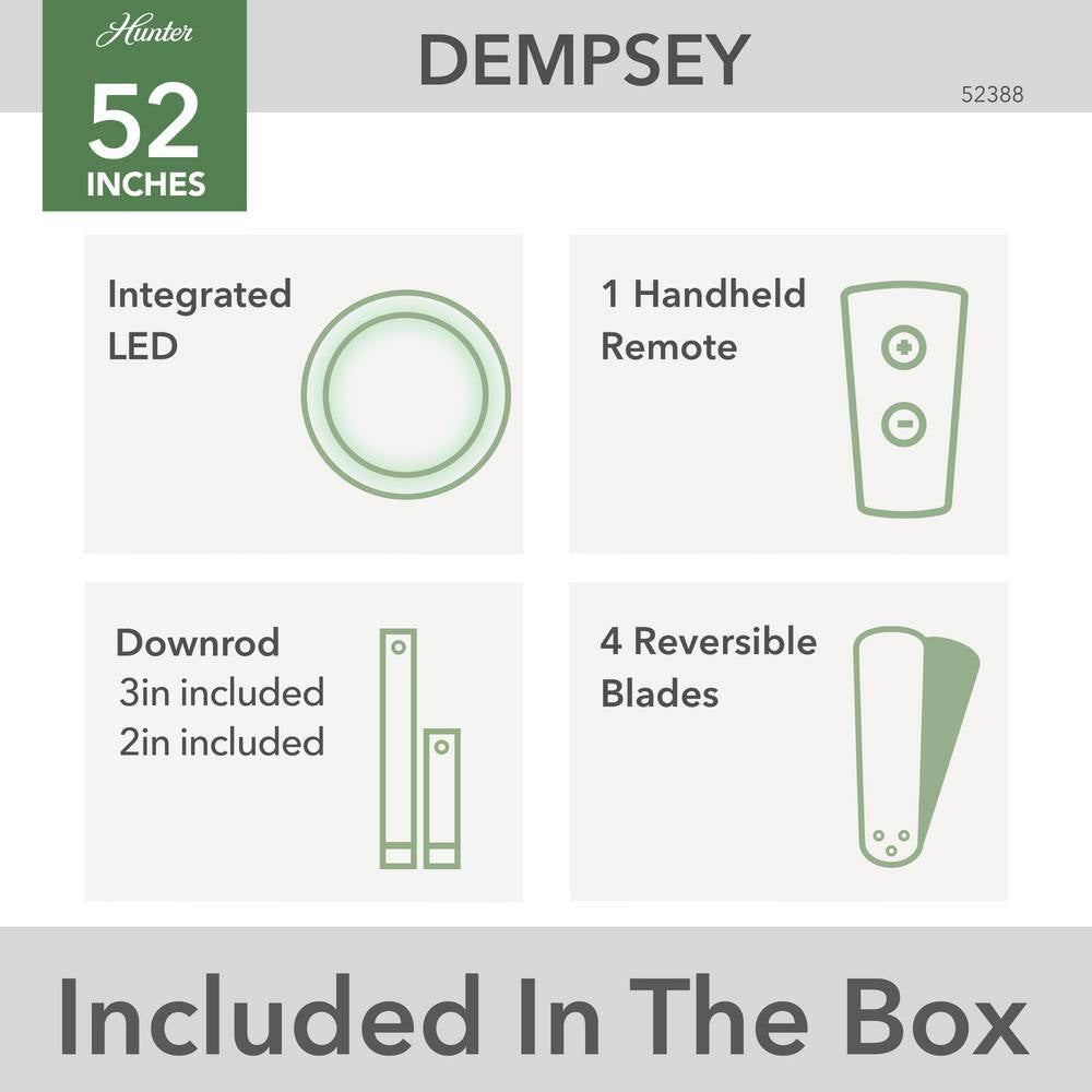 Dempsey 52 In. Indoor Matte Black Ceiling Fan with Remote and Light Kit Included