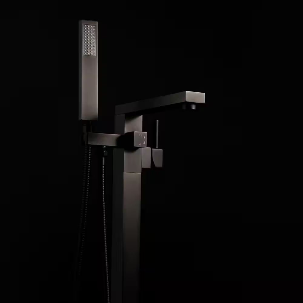 1-Handle Freestanding Floor Mount Roman Tub Faucet Bathtub Filler with Hand Shower in Matte Black