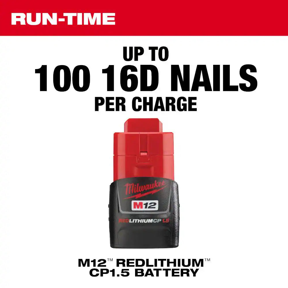 M12 12-Volt Lithium-Ion Cordless Palm Nailer Kit with One 1.5Ah Battery, Charger and Tool Bag