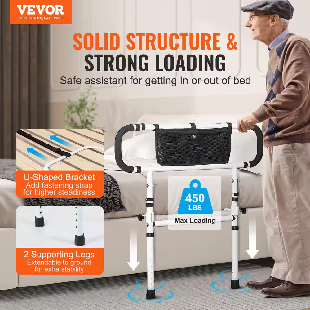 Bed Assist Rail 180° Foldable 450 Lbs. Loading Bed Side Rails with 4-Level Handle for Elderly Adults Senior Patient Care