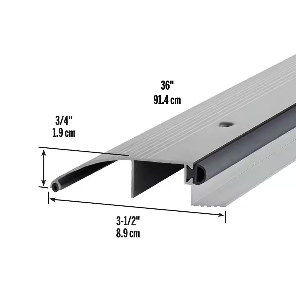 3-1/2 In. X 3/4 In. X 36 In. Silver Aluminum and Vinyl Low-Profile Outswing Door Threshold