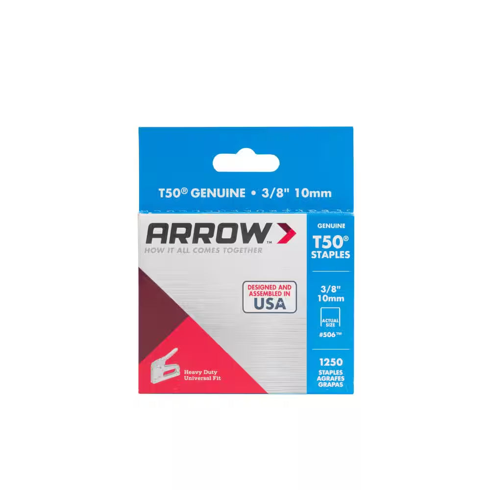 T50 3/8 In. Leg X 3/8 In. 506 Galvanized, Medium Crown, Divergent Point, 20-Gauge, Heavy-Duty Steel Staples (1,250-Pack)