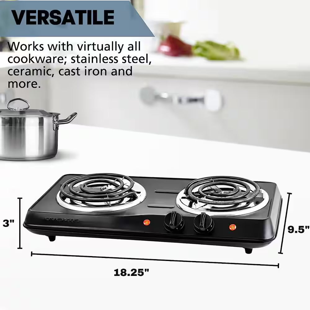 Double Coil Burner 6 In. and 5.75 In. Black Hot Plate
