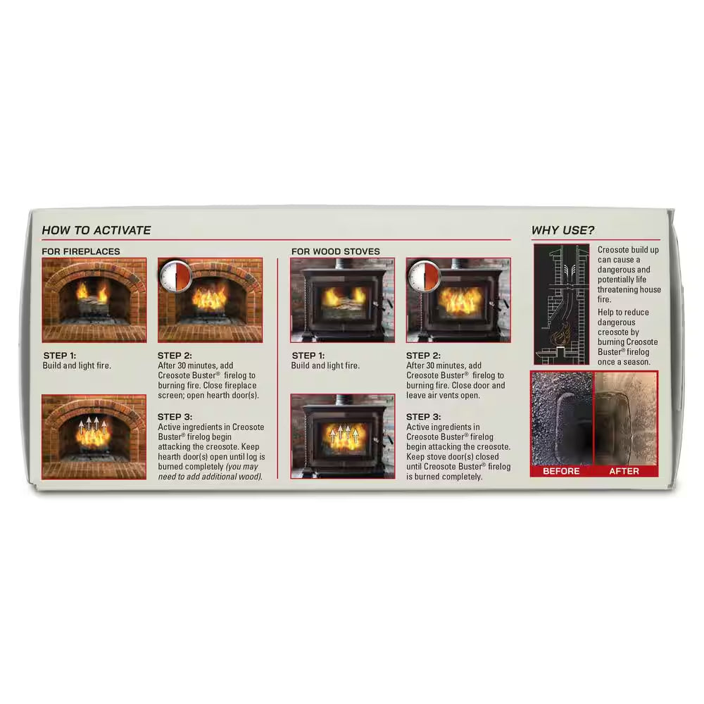 Creosote Buster Chimney Cleaning Safety Fire Wax Log, Large, for Fireplaces and Wood Stoves (1-Pack)