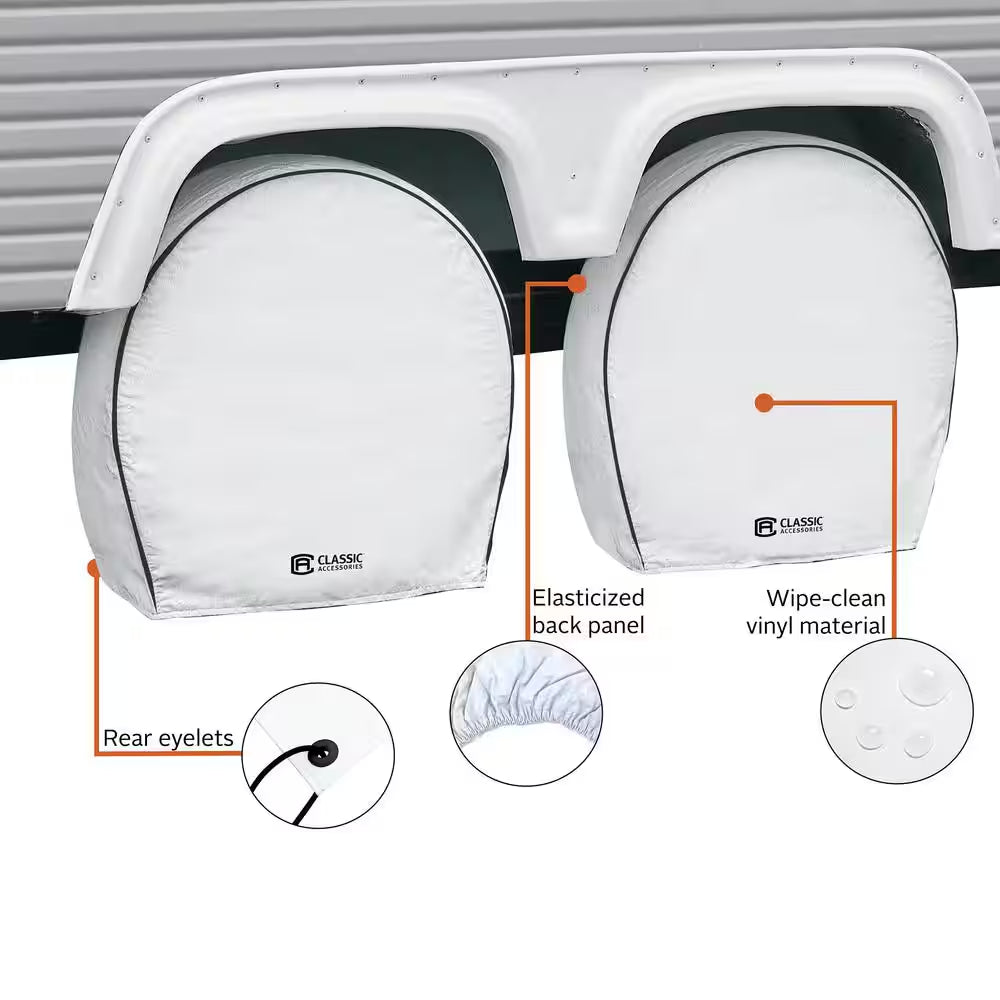 White Deluxe RV Wheel Cover, 27" - 30" Diameter, 8.75 Tire Width