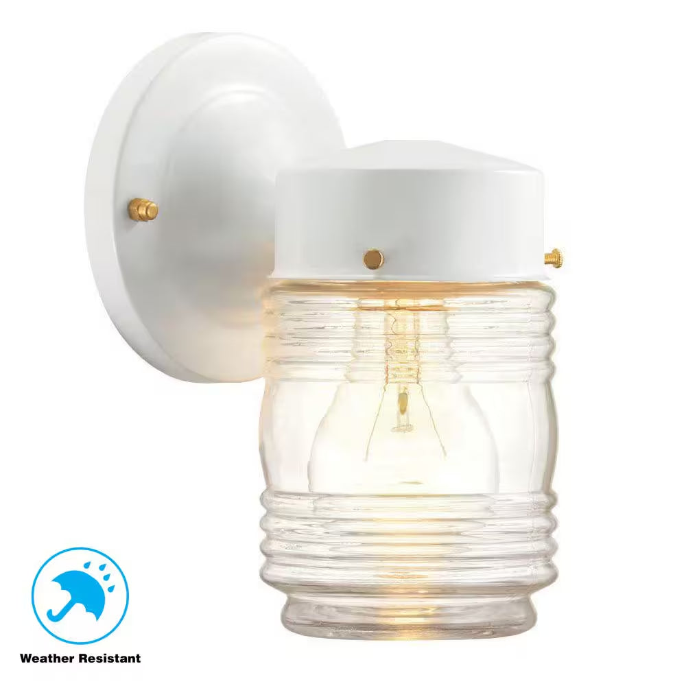 7.2 In. 1-Light Matte White Jelly Jar Outdoor Wall Lantern Sconce
