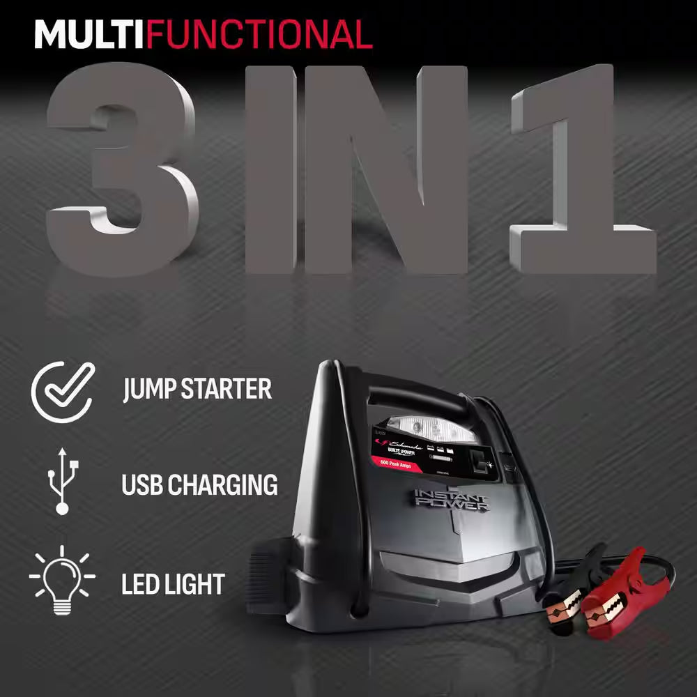Automotive Portable Power Station and 600 Peak Amp Jump Starter with 12-Volt DC Outlet and LED Area Light