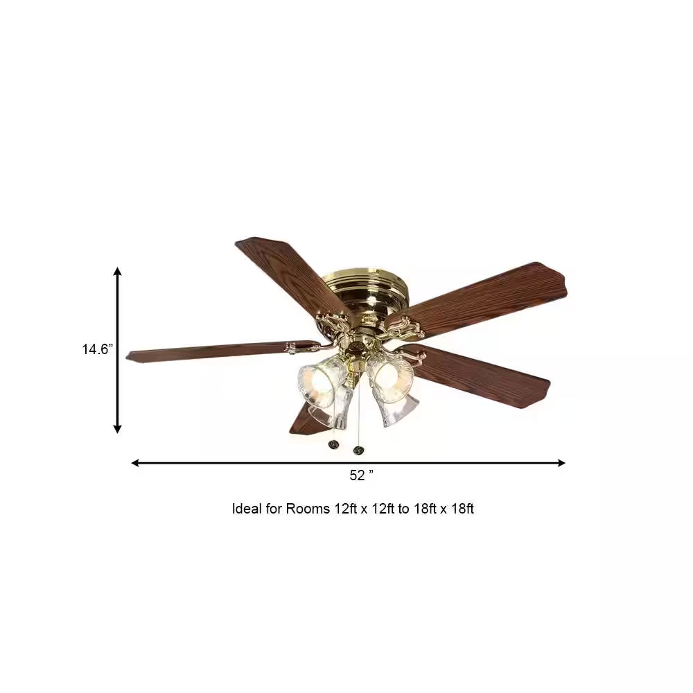Carriage House 52 In. Indoor LED Polished Brass Ceiling Fan with Light Kit, Reversible Motor and Reversible Blades
