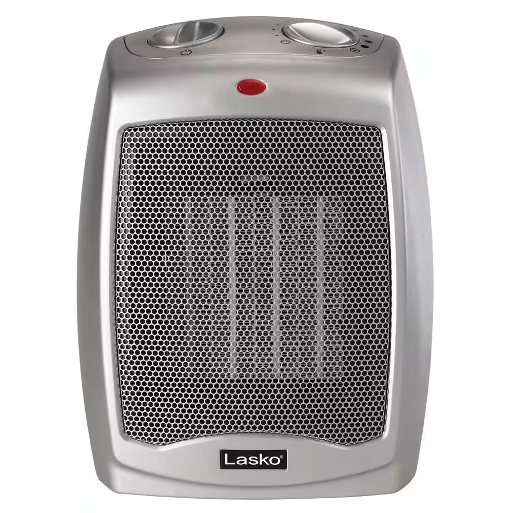 1500W 9.2 In. Gray Electric Tabletop Ceramic Space Heater with Adjustable Thermostat and Overheat Protection