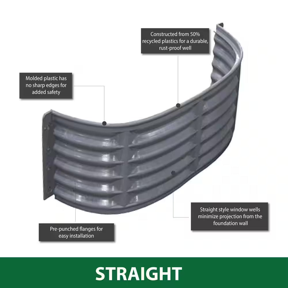 37 In. W X 12 In. D X 12 In. H Straight Plastic Area Window Well