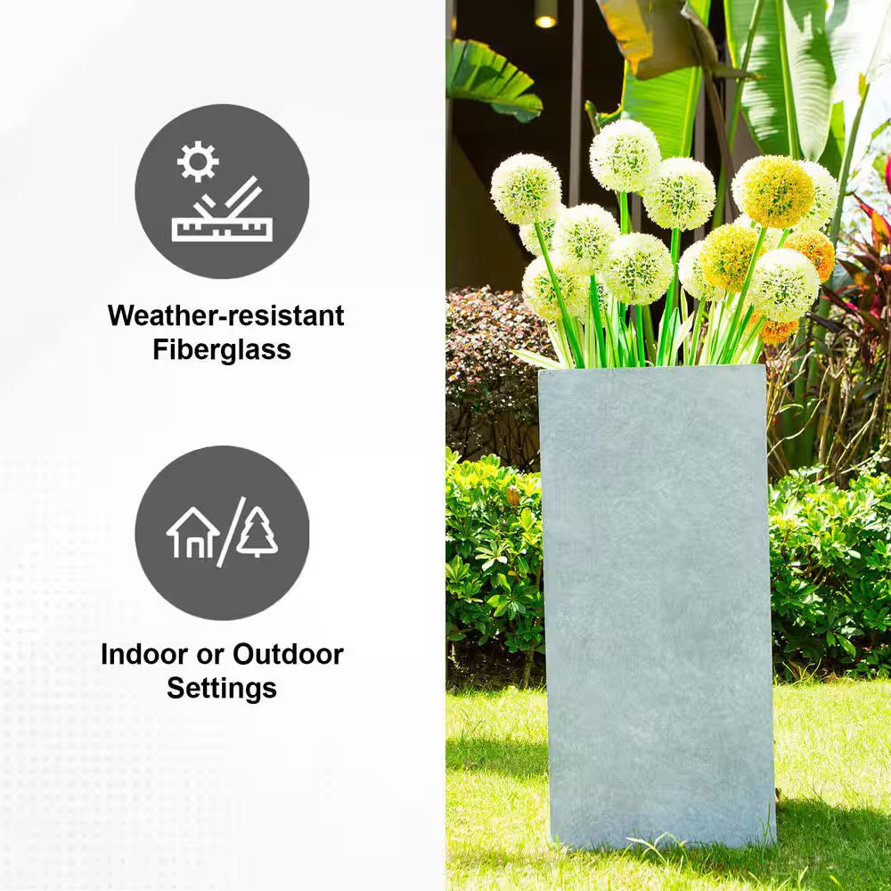 20 In. Tall Slate Gray Lightweight Concrete Rectangle Modern Outdoor Planter