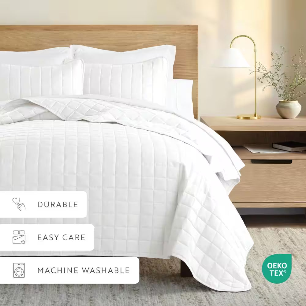Square White Queen Performance Quilted Coverlet Set