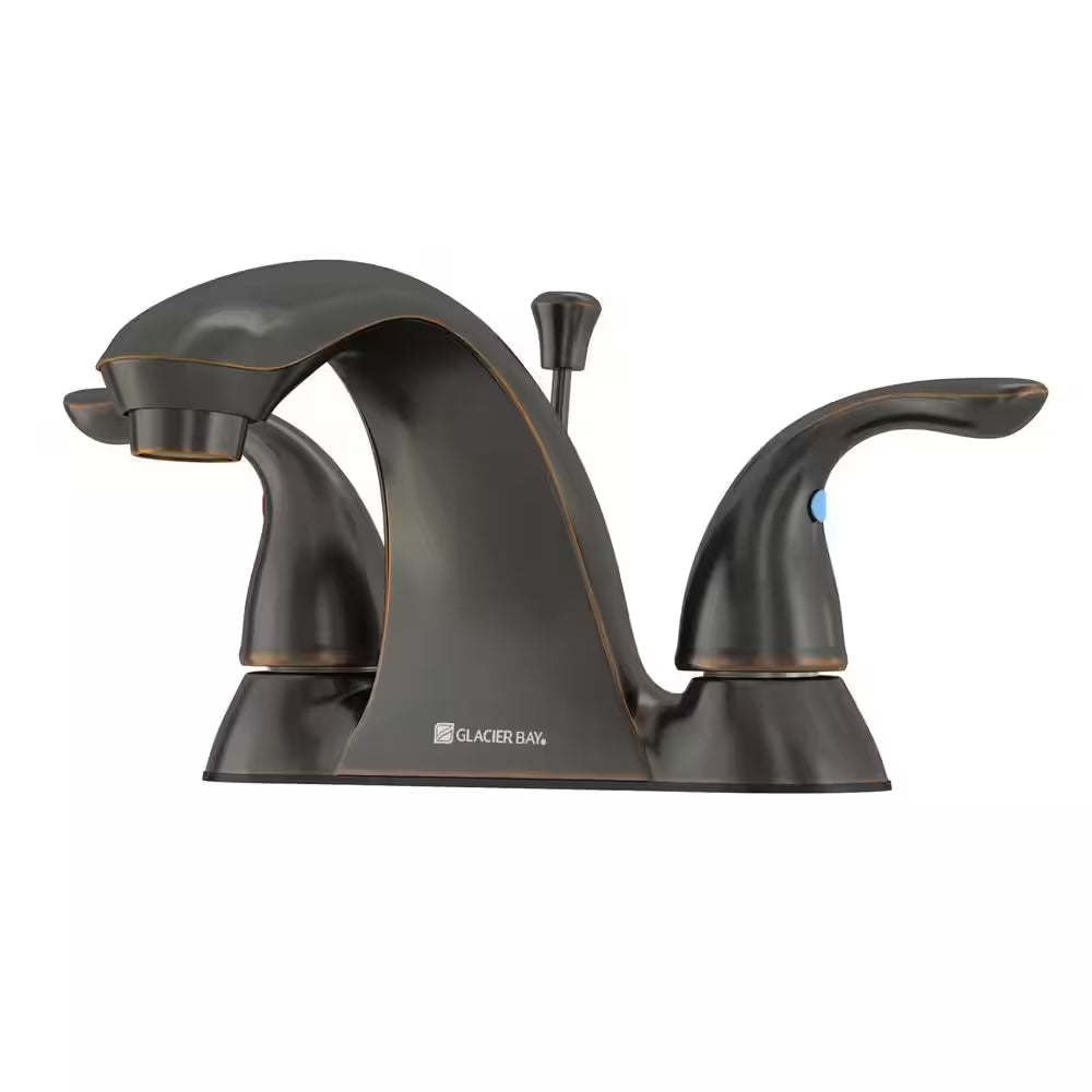 Builders 4 In. Centerset Double Handle Low-Arc Bathroom Faucet in Bronze