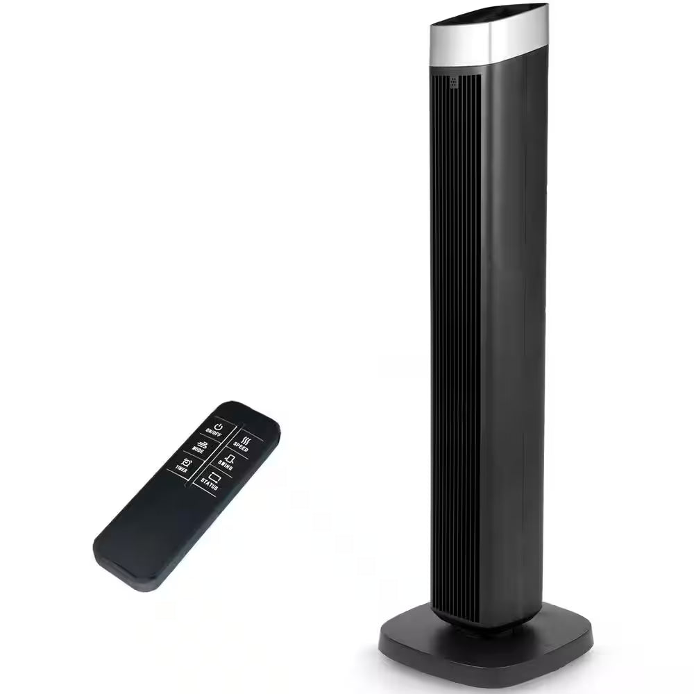 42 In. 3-Fan Speeds Tower Fan in Black with Remote Control