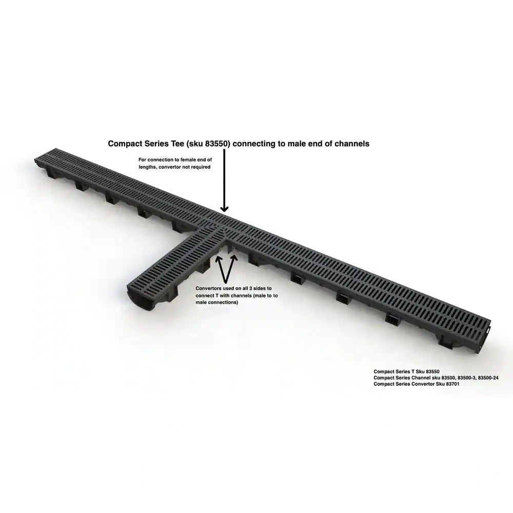 Compact Series 5.4 In. W X 3.2 In. D X 39.4 In. L Trench and Channel Drain with Black Grate