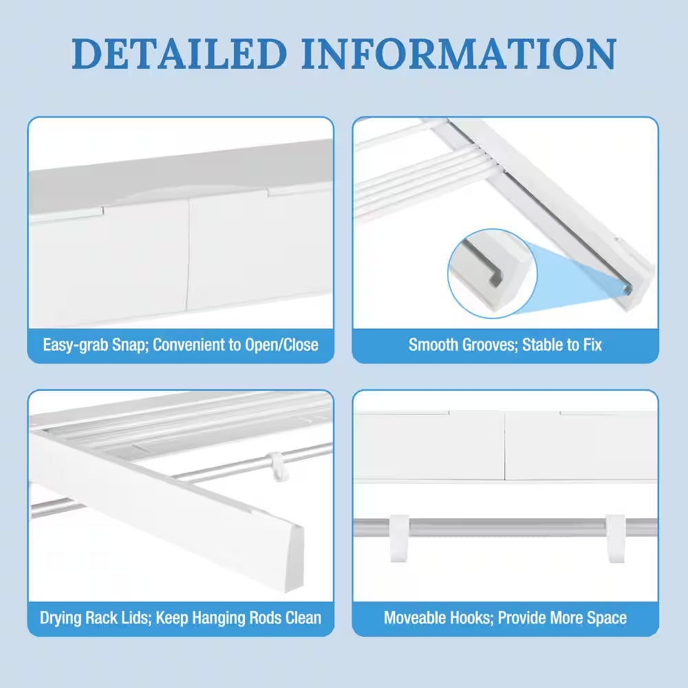4.2 In. X 33 In. X 17 In. White Metal Wall Mounted Foldable Clothes Towels Drying Rack