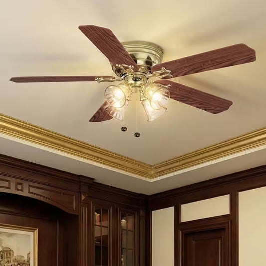 Carriage House 52 In. Indoor LED Polished Brass Ceiling Fan with Light Kit, Reversible Motor and Reversible Blades