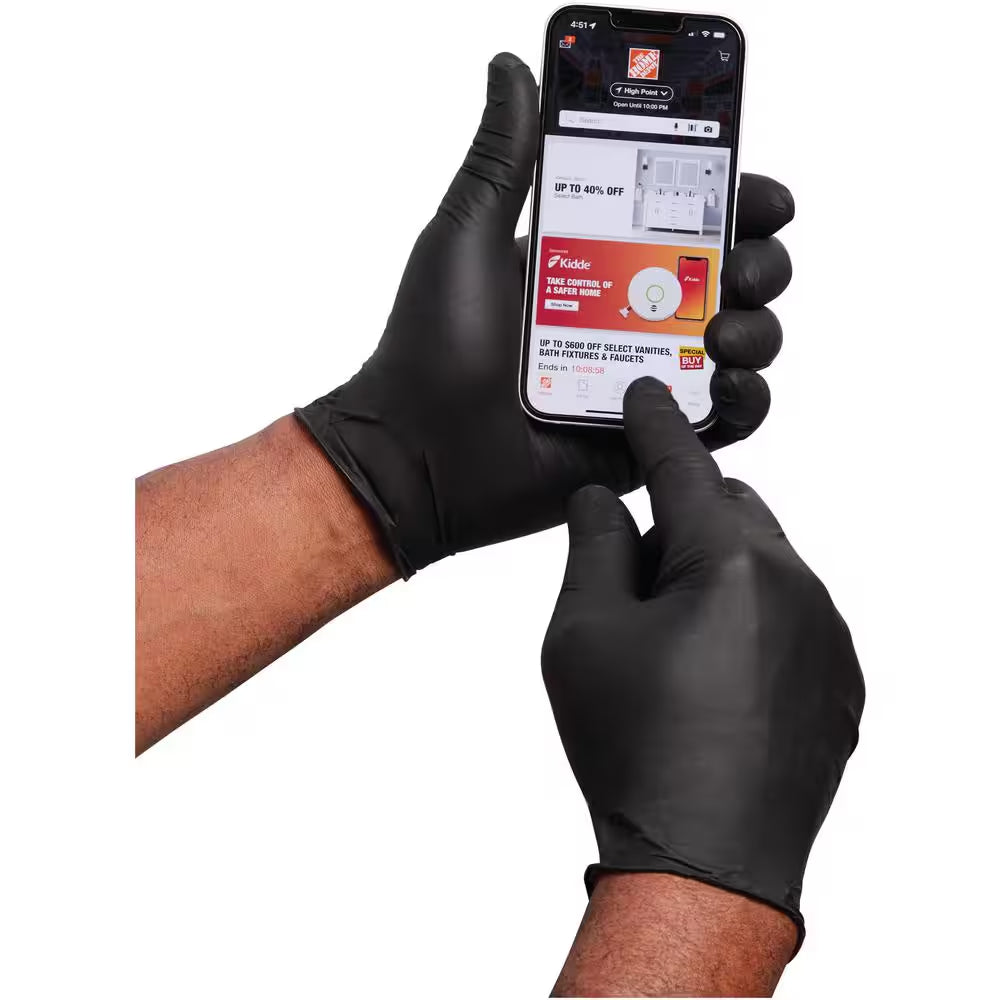 Pop-N-Go Black Disposable Heavy Duty Nitrile Gloves, Size Large (80-Count)