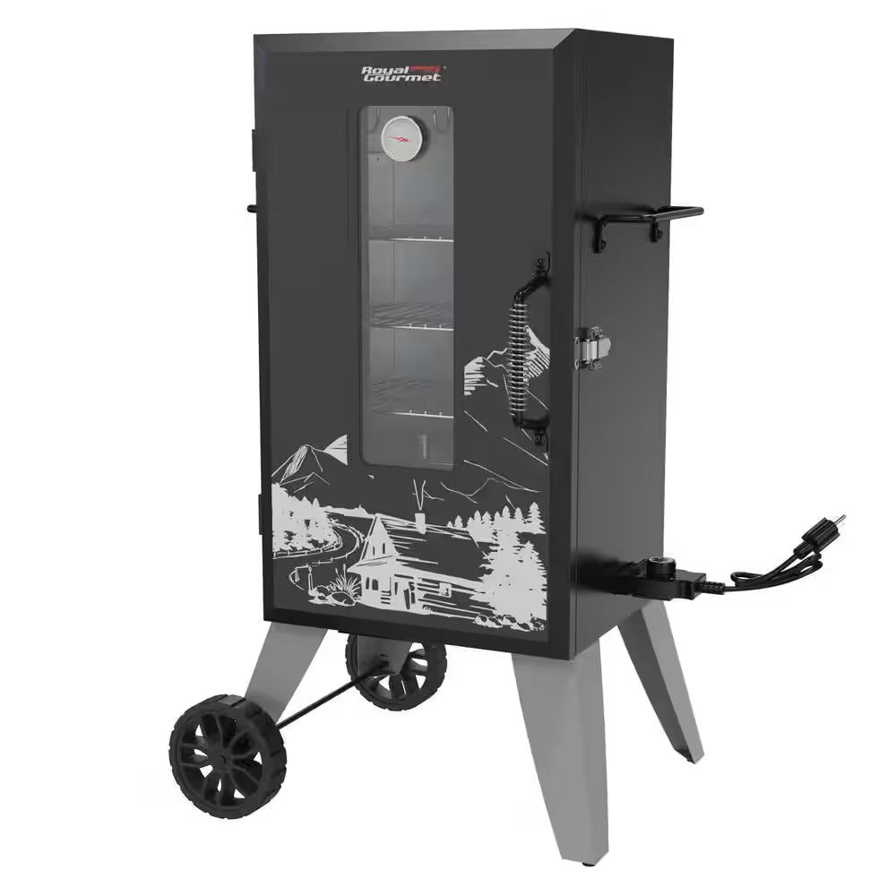 28 In. Analog Electric Smoker with 3 Smoking Racks, Clear Viewing Window, Adjustable Temperature Control, Black