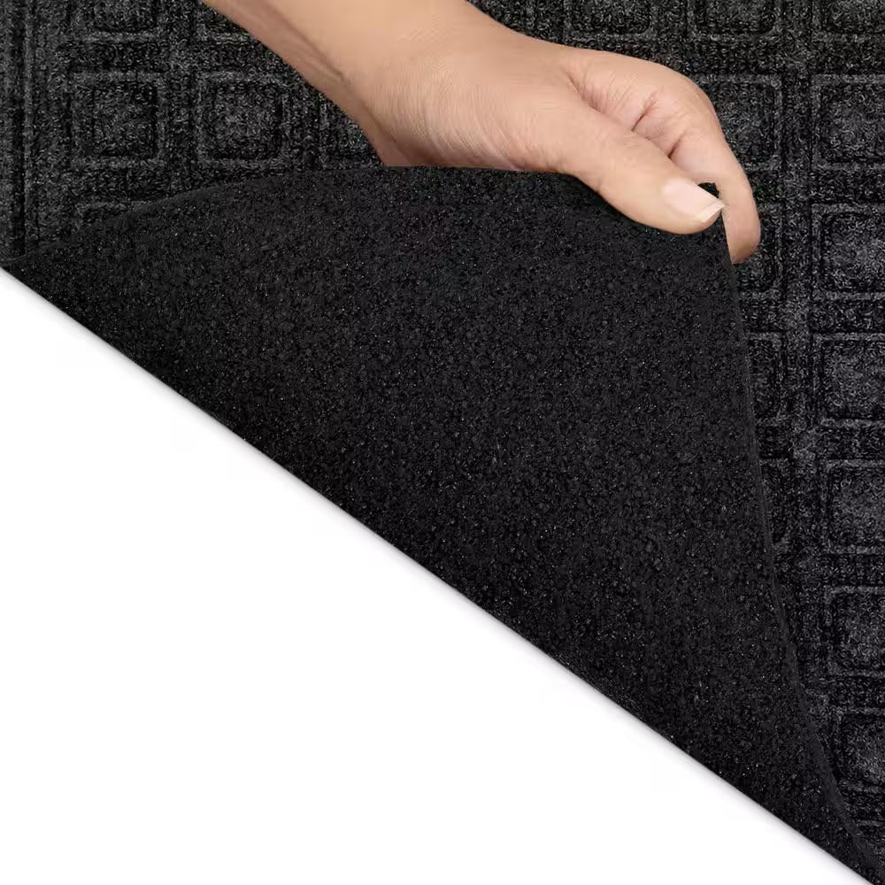 Recycled Black 24 In. X 36 In. Fiber and Rubber Non-Slip Indoor Outdoor Commercial Door Mat