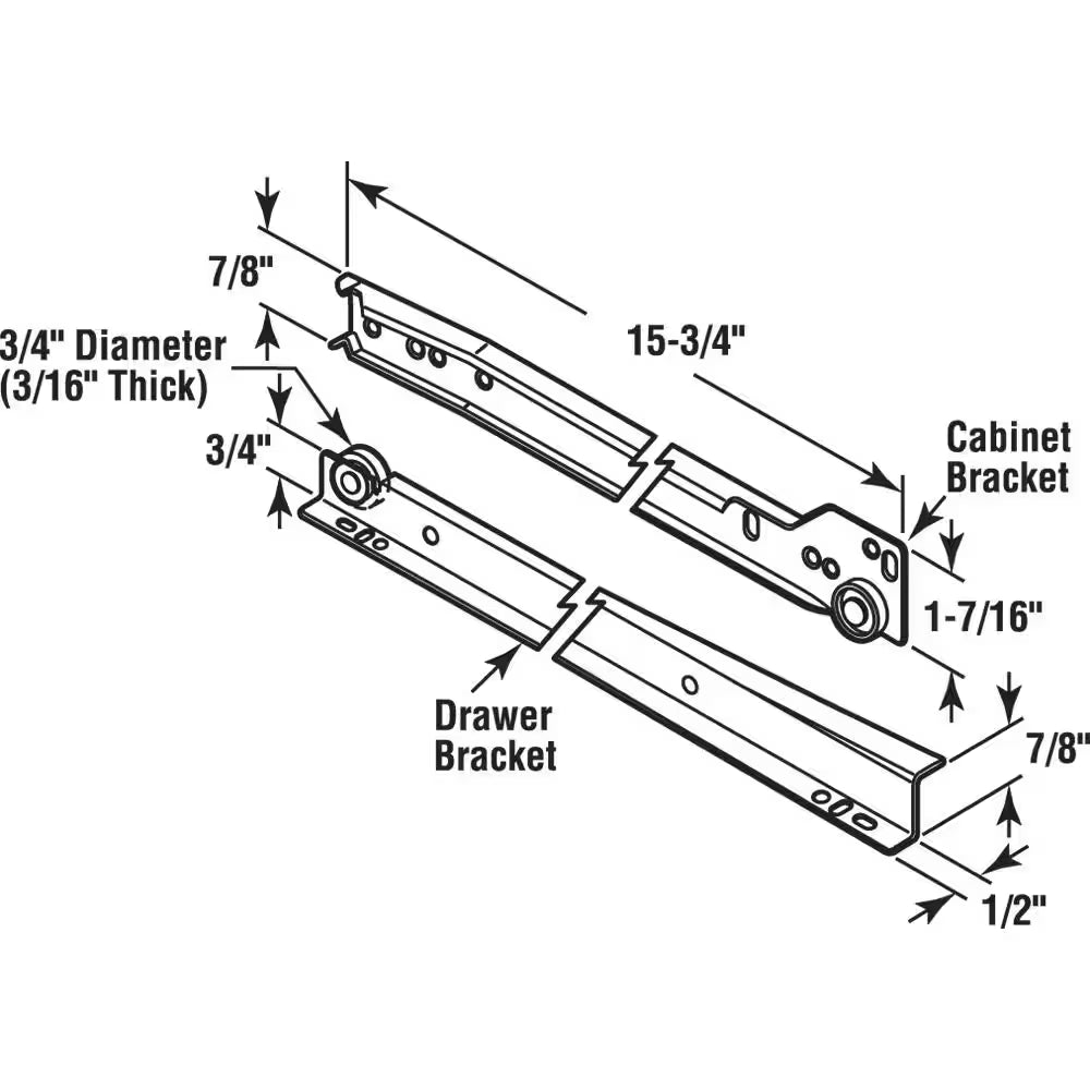 Self-Closing Design -Fits Most Bottom/ Side-Mounted Drawer Systems -15-3/4" Steel Tracks, Plastic Wheels, White (1-Pair)