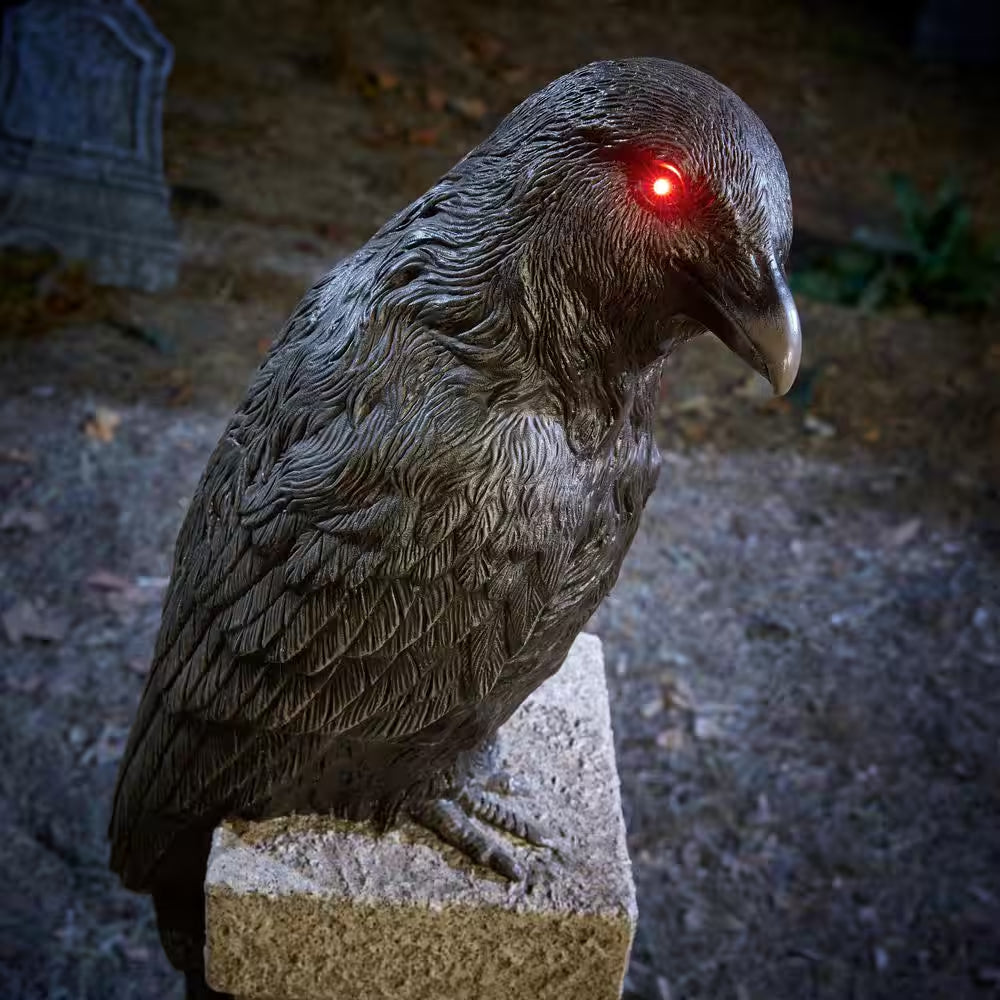 3 Ft Grave & Bones Hand Painted LED Perched Raven