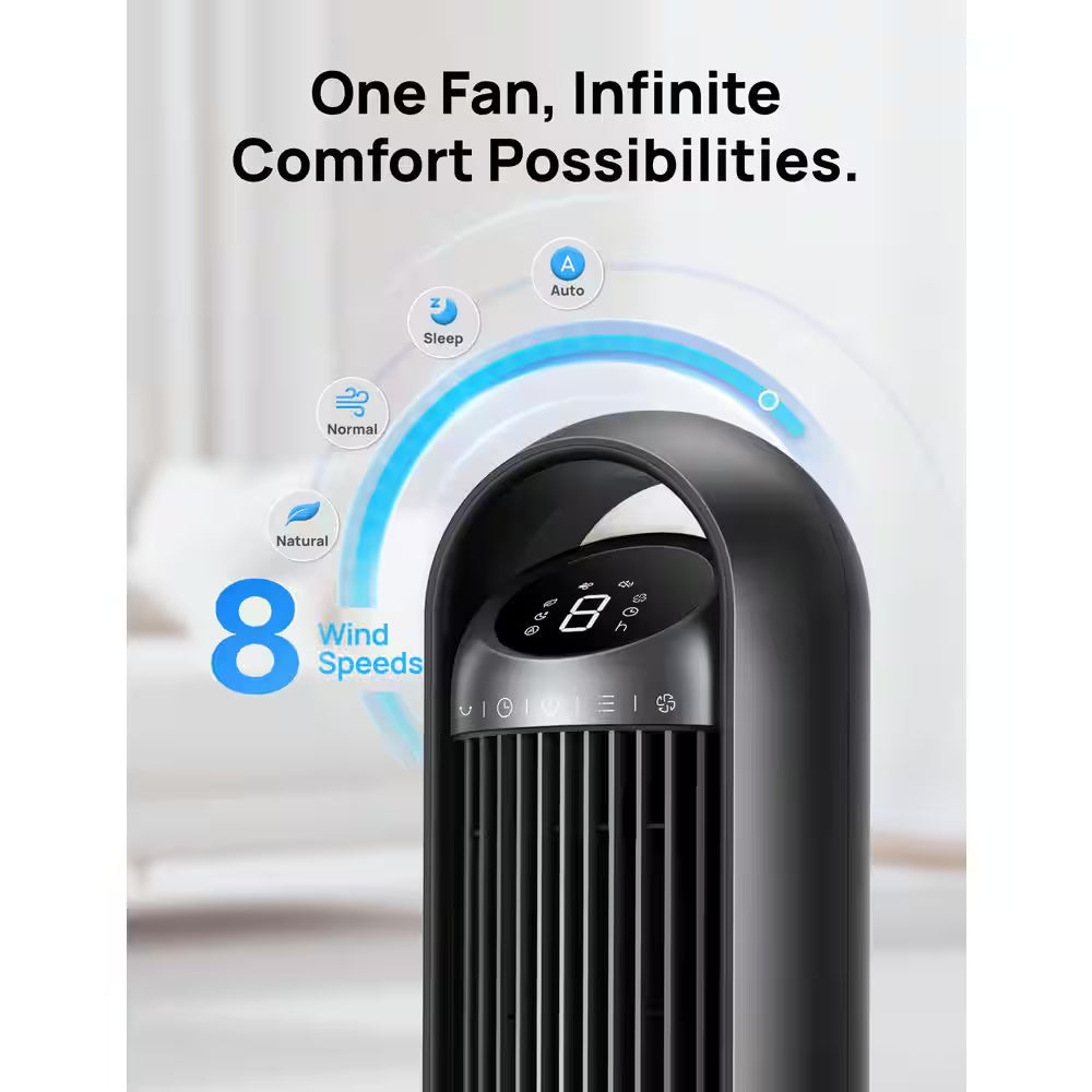 Smart Nomad 36 In. 8 Fan Speeds Tower Fan in Black with DC Motor, Wi-Fi, Voice Control and Remote