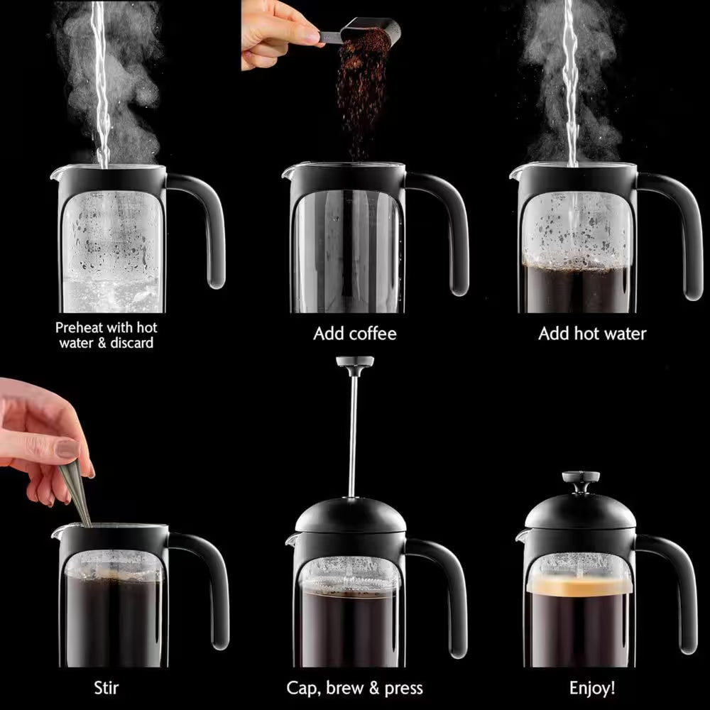 4-Cup Black French Press Coffee Maker with Heat Resistant Borosilicate Glass
