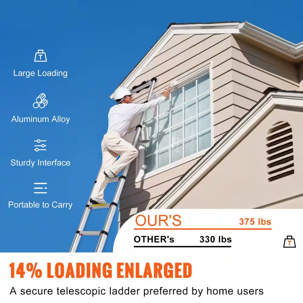 Telescoping Ladder, 10.5 Ft. Aluminum 1-Button Retraction Collapsible Extension Ladder, 375 Lb. Capacity