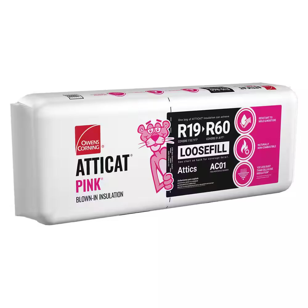 R-19 - R-60 Atticat PINK Fiberglass Blown-In Insulation 27.5 Lb (1 Bag)